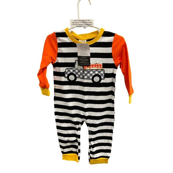 Baby Boys Striped Truck Long Sleeve Romper Outfit Size 12-18M - Picture 1 of 3